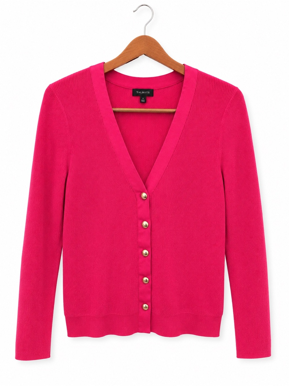 Talbots Bright Pink V-Neck Gold-Button Cardigan